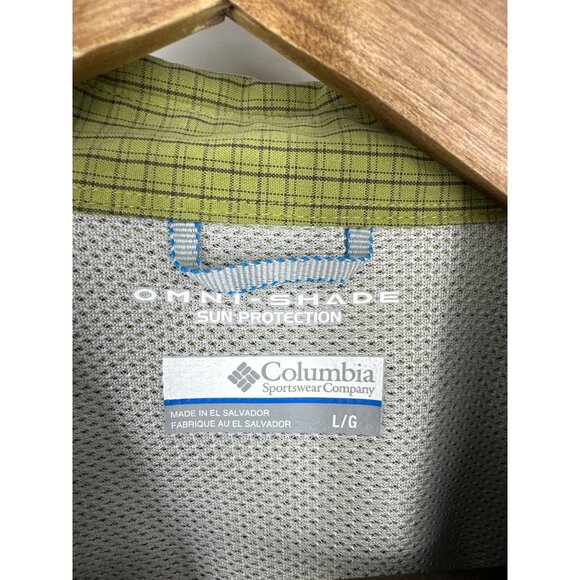 Columbia Mens Omni-Shade Green Plaid Button-Up Short Sleeve Shirt L - Picture 4 of 11